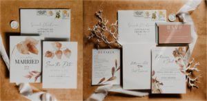 Wedding invitations with orange florals by TAM Invitations