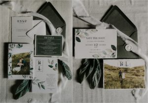 Wedding invitations with greenery by TAM Invitations